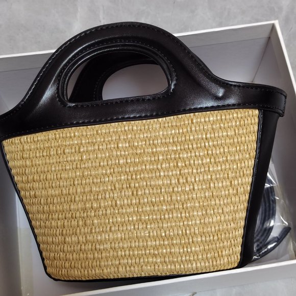 marni woven shopping bag shoulder bag tote bag black small - Picture 11 of 16